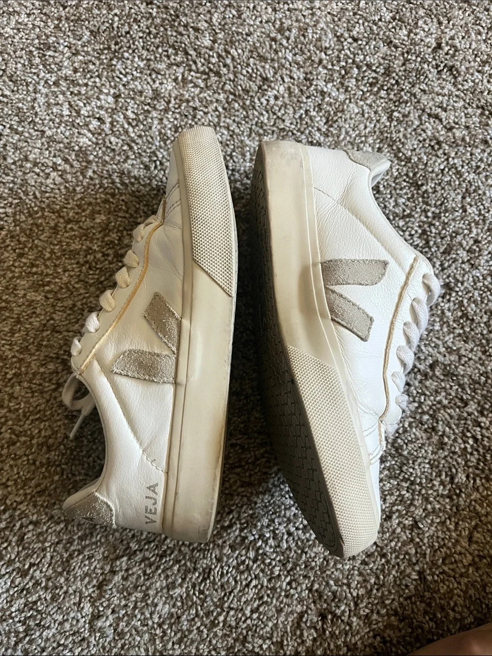 Veja White Low-Top Leather Sneakers with Subtle Gray V Logo